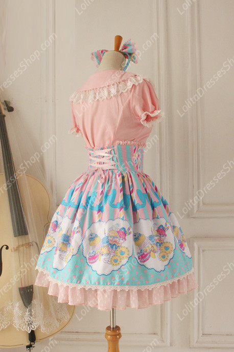 Sweet Party Beautiful Tale High waisted fishbone Knot Lace Lolita Skirt