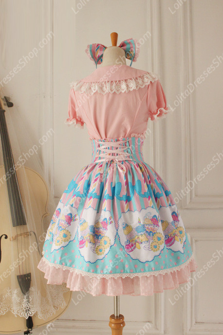 Sweet Party Beautiful Tale High waisted fishbone Knot Lace Lolita Skirt