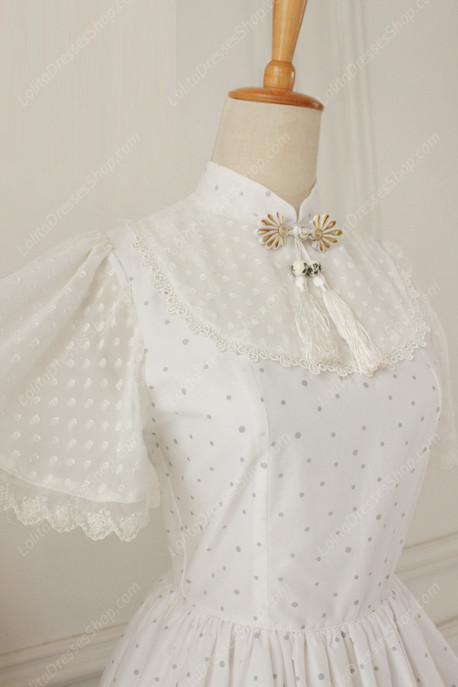 Lolita Cotton Vintage Chinese Butterfly Flounced Stand Collar OP Dress