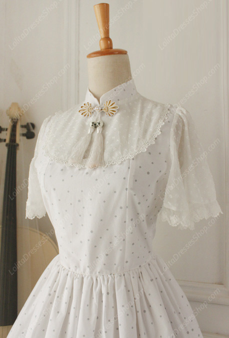 Lolita Cotton Vintage Chinese Butterfly Flounced Stand Collar OP Dress