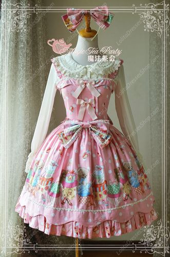 Sweet Bear Print Knot Lace Cotton Magic Tea Party Lolita Dress