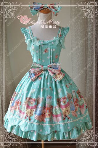 Sweet Bear Print Knot Lace Cotton Magic Tea Party Lolita Dress