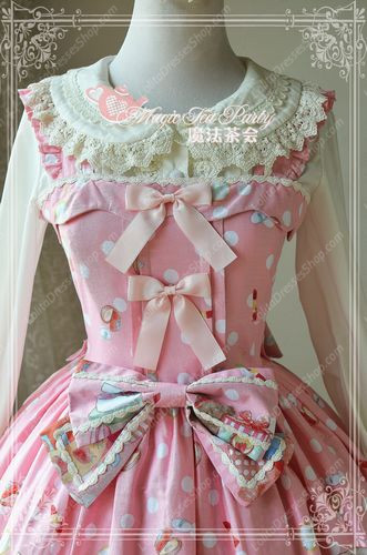 Sweet Bear Print Knot Lace Cotton Magic Tea Party Lolita Dress