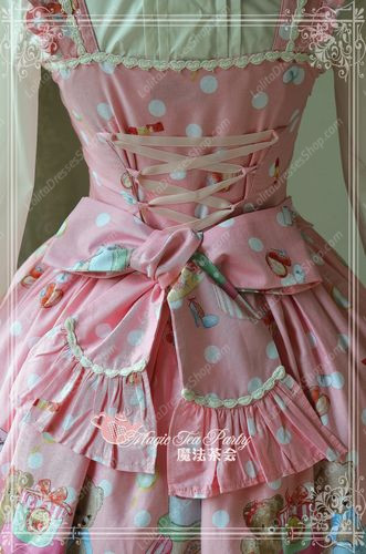 Sweet Bear Print Knot Lace Cotton Magic Tea Party Lolita Dress