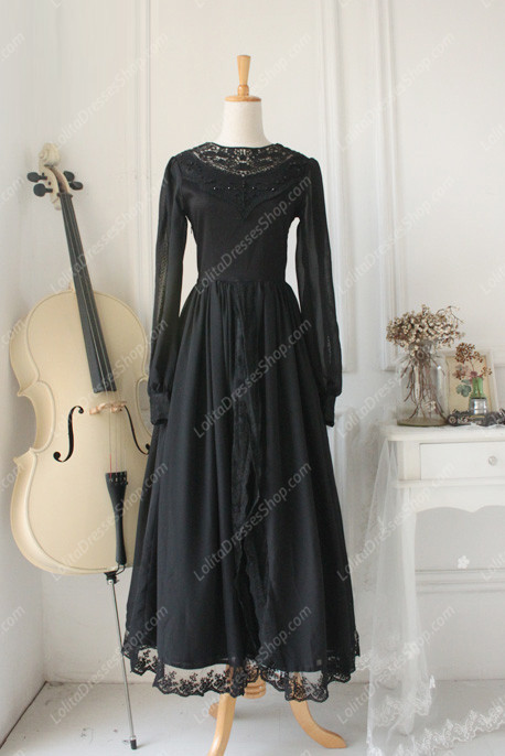 Downton Abbey Vintage Lace cardigan Front Gothic Lolita Long Dress