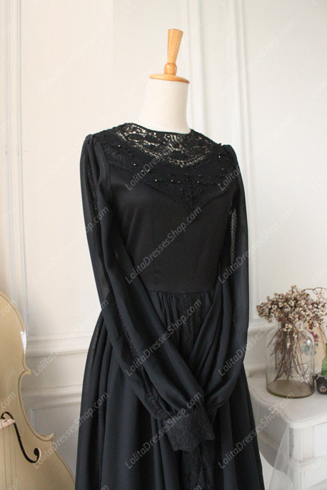 Downton Abbey Vintage Lace cardigan Front Gothic Lolita Long Dress