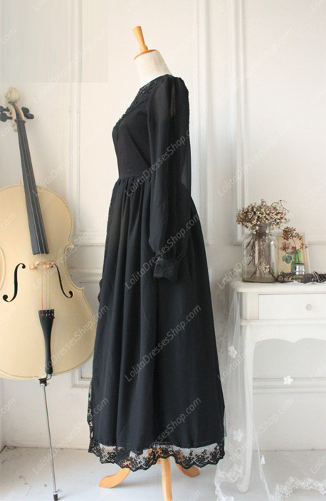 Downton Abbey Vintage Lace cardigan Front Gothic Lolita Long Dress