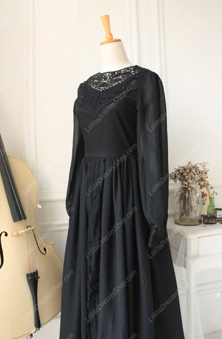 Downton Abbey Vintage Lace cardigan Front Gothic Lolita Long Dress