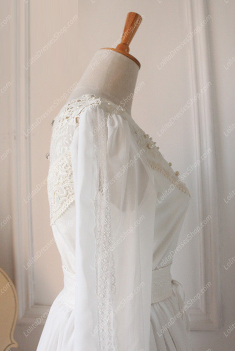 Downton Abbey Vintage White Lace cardigan Front Gothic Lolita Long Dress