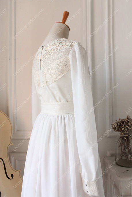 Downton Abbey Vintage White Lace cardigan Front Gothic Lolita Long Dress