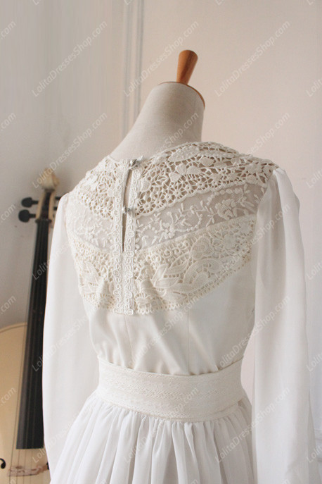 Downton Abbey Vintage White Lace cardigan Front Gothic Lolita Long Dress