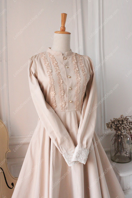 Downton Abbey Classic Lace champagne color Long Lolita Dress