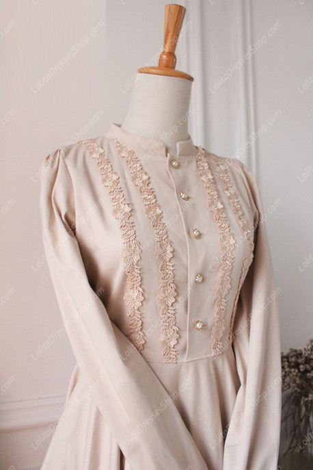 Downton Abbey Classic Lace champagne color Long Lolita Dress