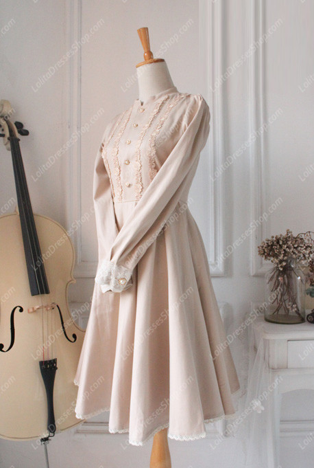 Downton Abbey Classic Lace champagne color Long Lolita Dress