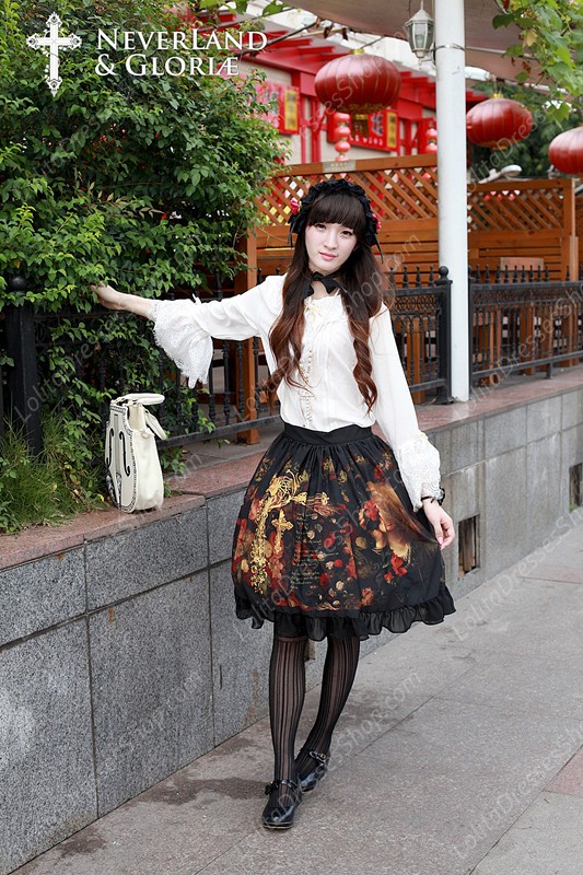 Sweet Choosing Flower Girl Souffle Song Lolita Painting Style Retro Printing Waist Skirt