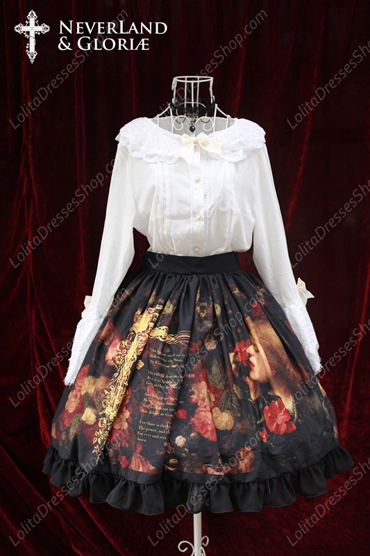 Sweet Choosing Flower Girl Souffle Song Lolita Painting Style Retro Printing Waist Skirt