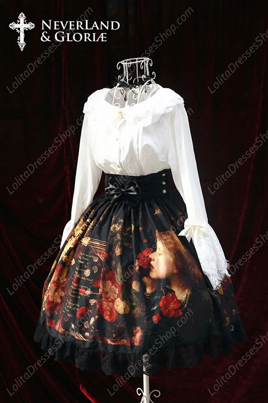 Sweet Choosing Flower Girl Souffle Song Lolita Painting Style Retro Printing High Waisted Skirt