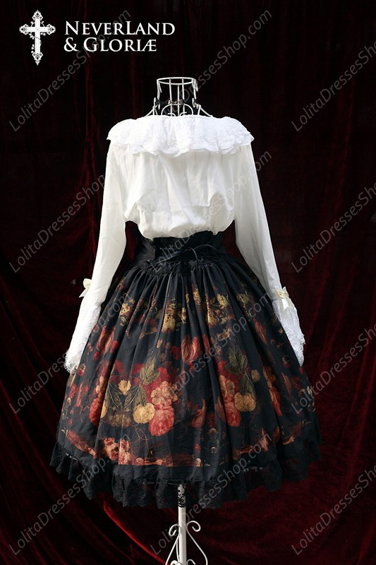 Sweet Choosing Flower Girl Souffle Song Lolita Painting Style Retro Printing High Waisted Skirt