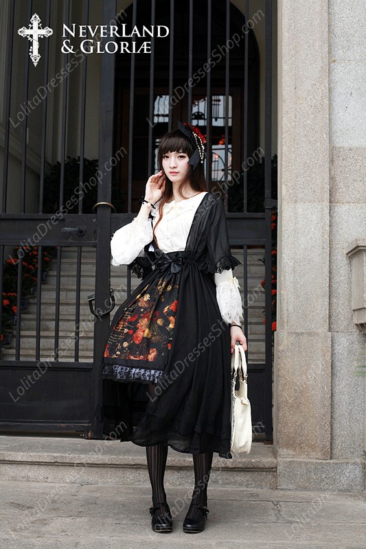 Sweet Choosing Flower Girl Souffle Song Lolita Painting Style Retro Printing High Waisted Skirt