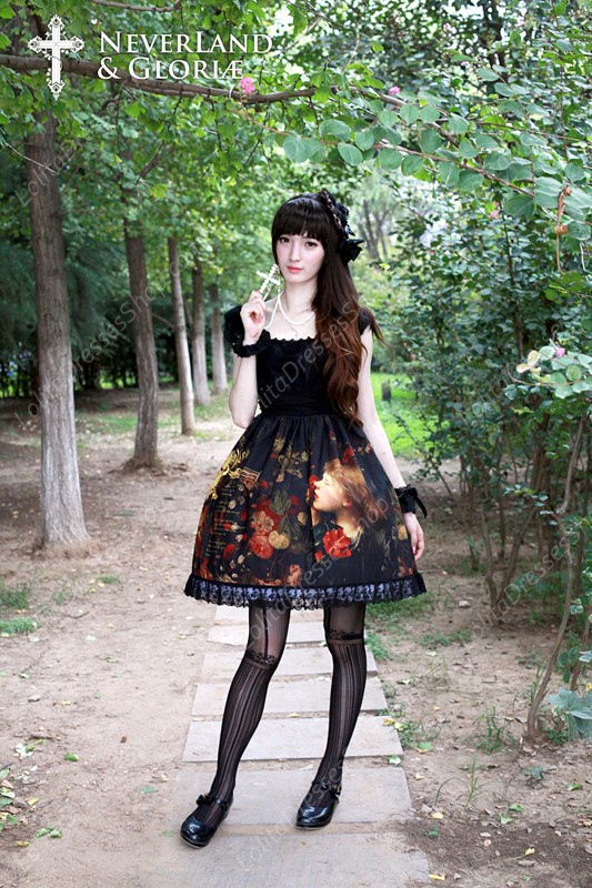 Sweet Choosing Flower Girl Souffle Song Lolita Painting Style Retro Printing Eyelash Lace OP