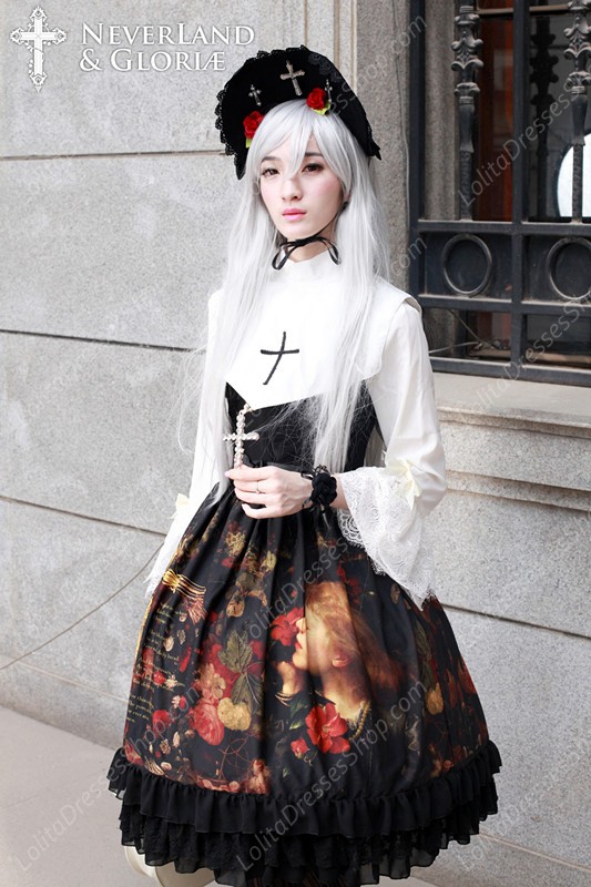 Sweet Choosing Flower Girl Souffle Song Lolita Painting Style Retro Printing Pattern Dress JSK