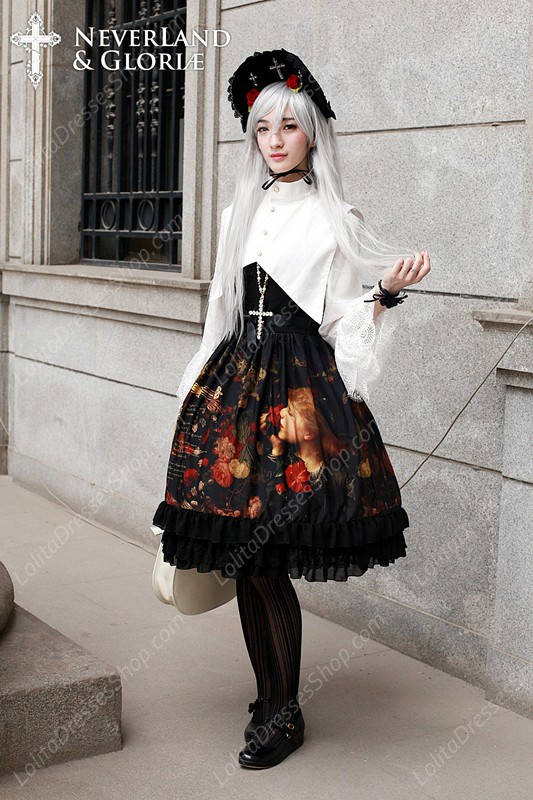 Sweet Choosing Flower Girl Souffle Song Lolita Painting Style Retro Printing Pattern Dress JSK