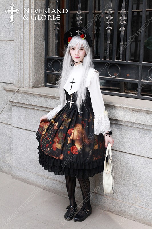 Sweet Choosing Flower Girl Souffle Song Lolita Painting Style Retro Printing Pattern Dress JSK