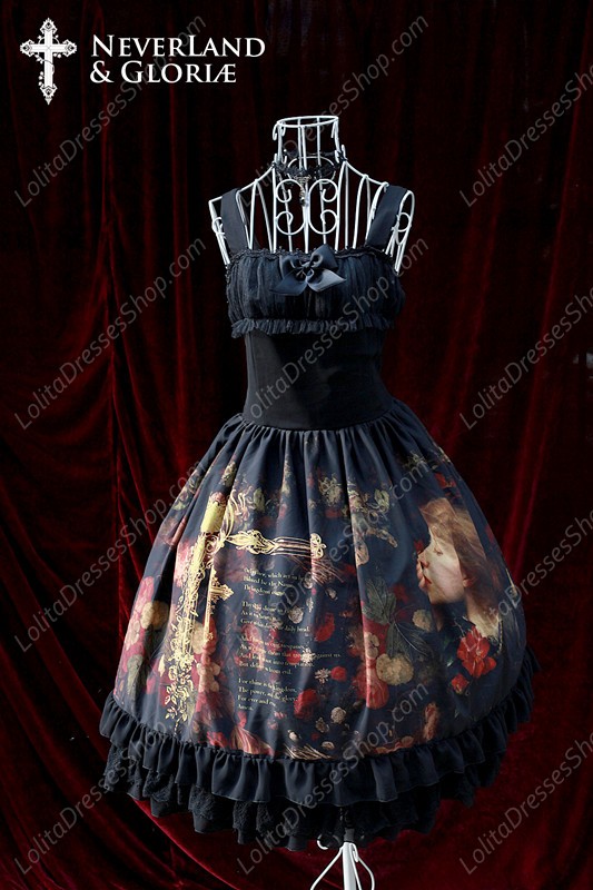 Sweet Choosing Flower Girl Souffle Song Lolita Painting Style Retro Printing Pattern Dress JSK