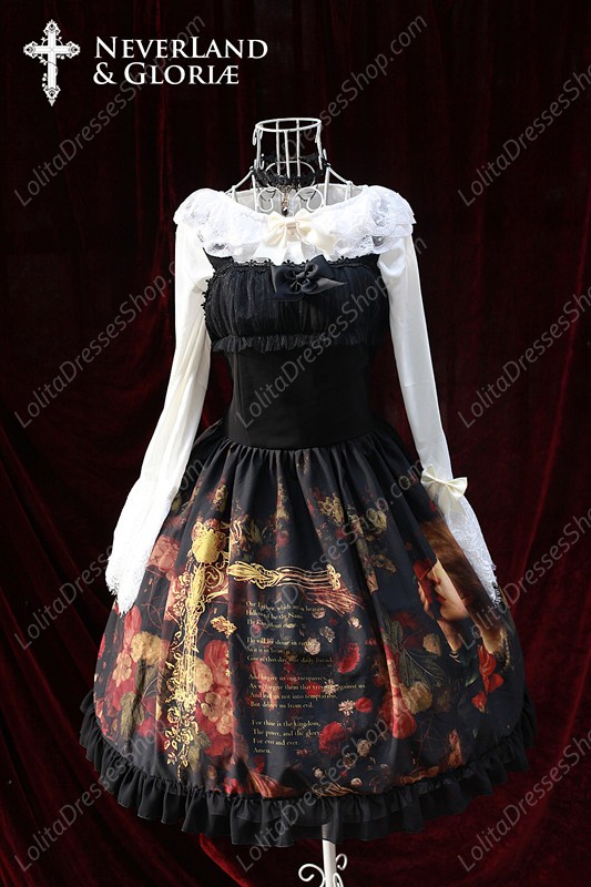 Sweet Choosing Flower Girl Souffle Song Lolita Painting Style Retro Printing Pattern Dress JSK