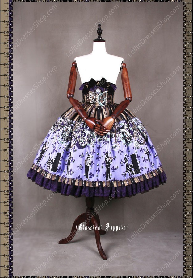 Sweet Steam Band High Waisted Fishbone Classical Puppets Lolita Half Skirt SK