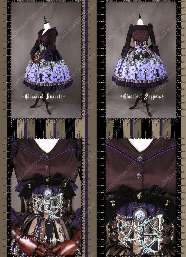 Sweet Steam Band High Waisted Fishbone Classical Puppets Lolita Half Skirt SK