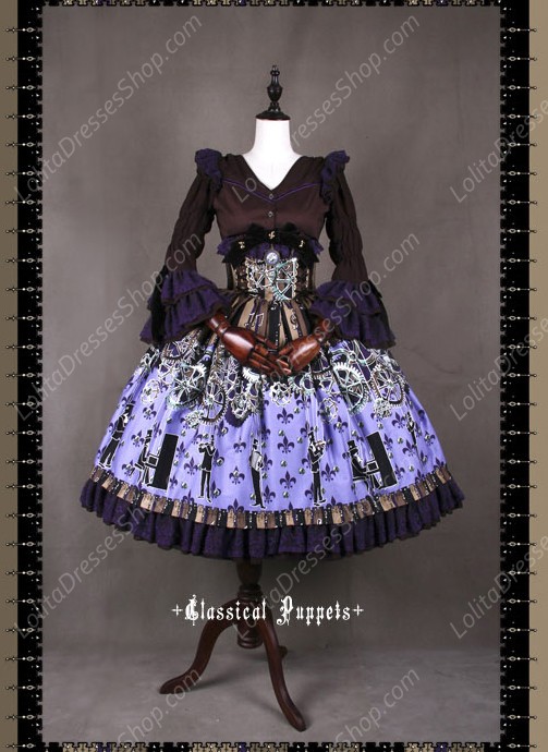 Sweet Steam Band High Waisted Fishbone Classical Puppets Lolita Half Skirt SK
