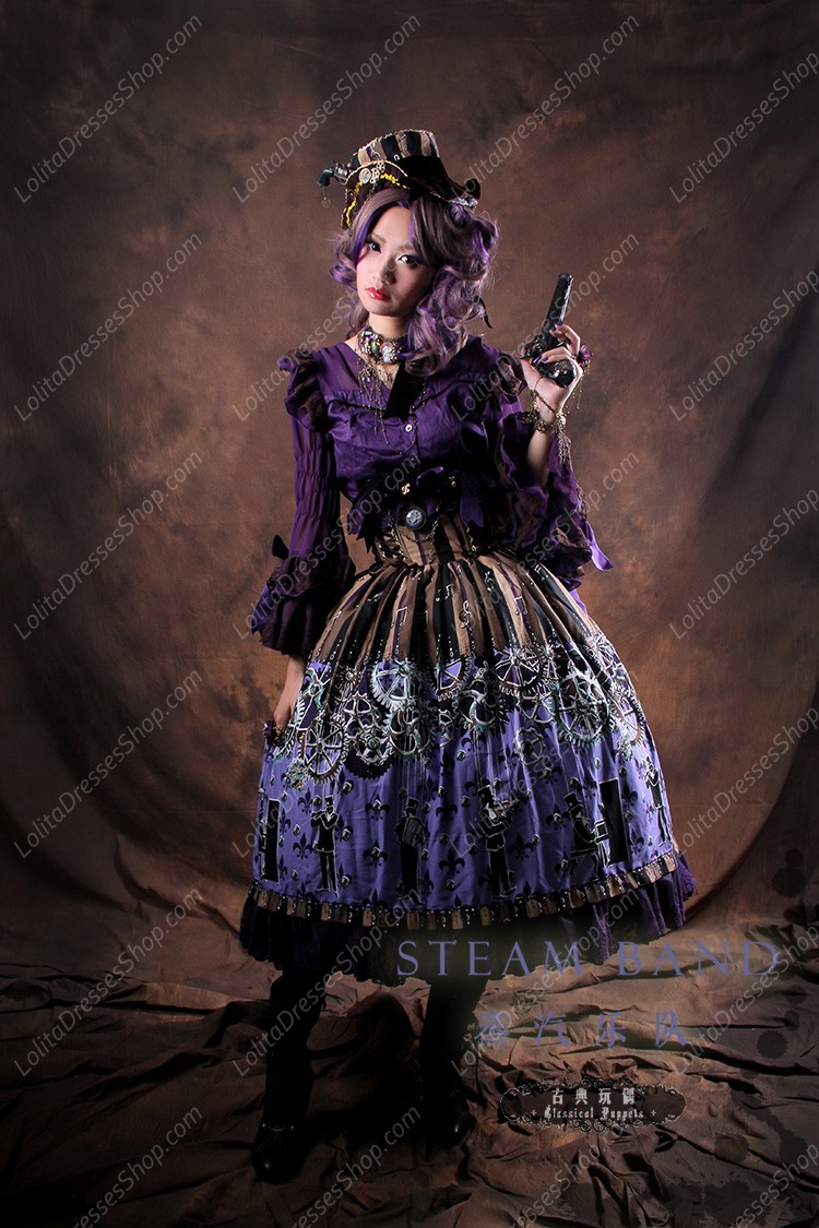 Sweet Steam Band High Waisted Fishbone Classical Puppets Lolita Half Skirt SK