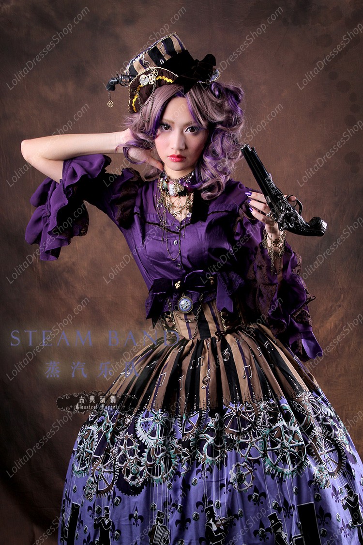 Sweet Steam Band High Waisted Fishbone Classical Puppets Lolita Half Skirt SK