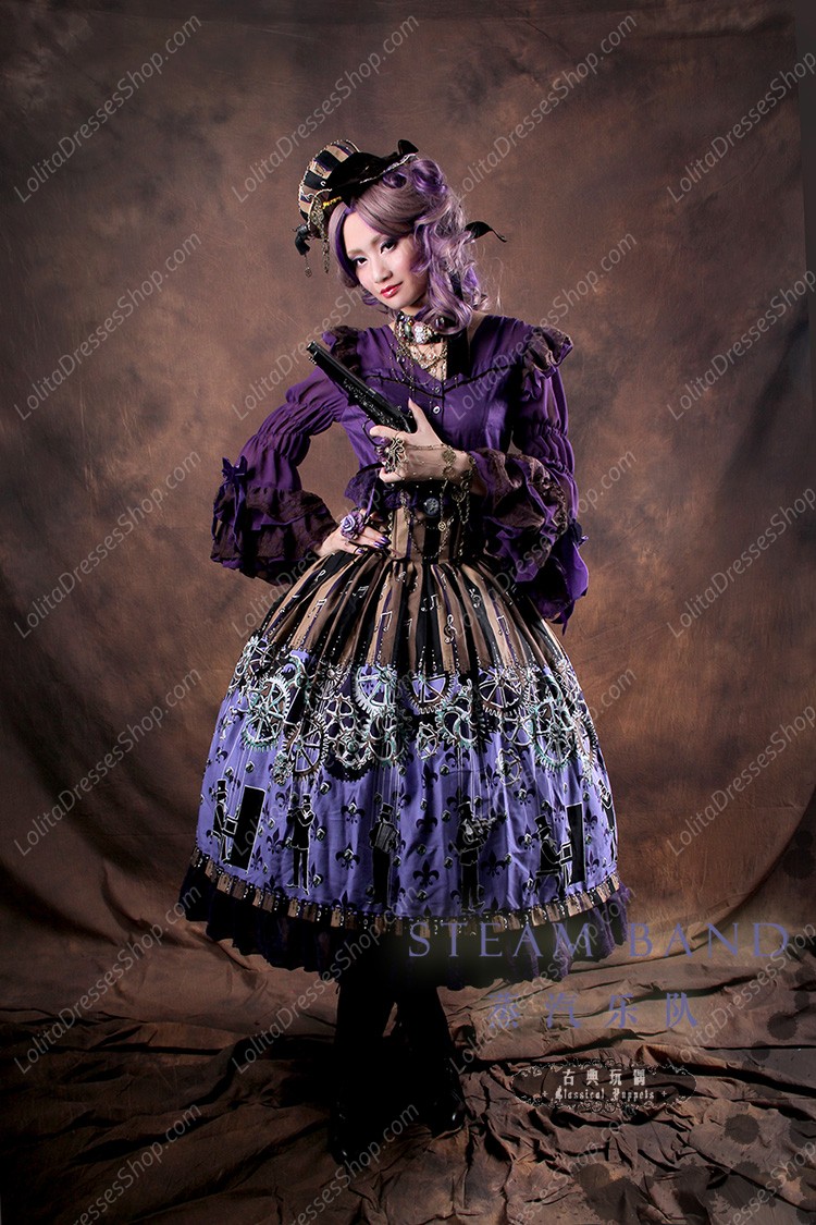 Sweet Steam Band High Waisted Fishbone Classical Puppets Lolita Half Skirt SK