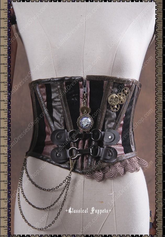 Sweet Steam Band Leather Fishbone Short Classical Puppets Lolita Girdles