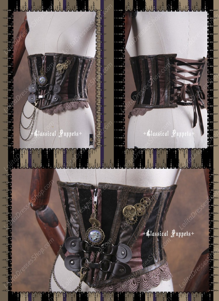 Sweet Steam Band Leather Fishbone Short Classical Puppets Lolita Girdles