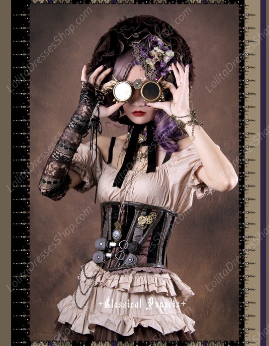 Sweet Steam Band Leather Fishbone Short Classical Puppets Lolita Girdles