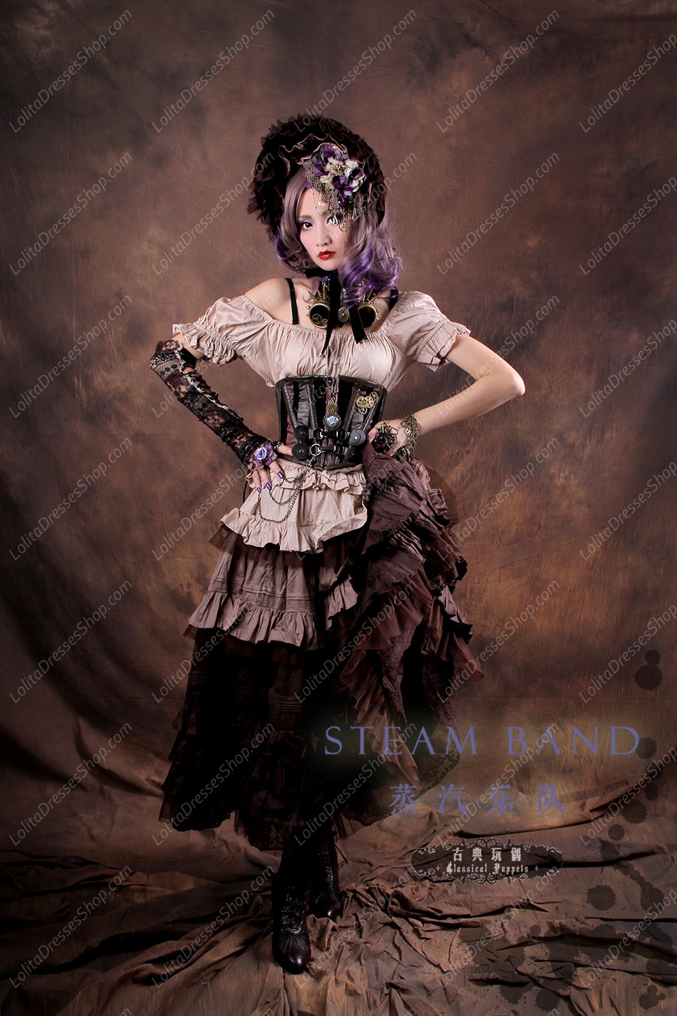 Sweet Steam Band Leather Fishbone Short Classical Puppets Lolita Girdles