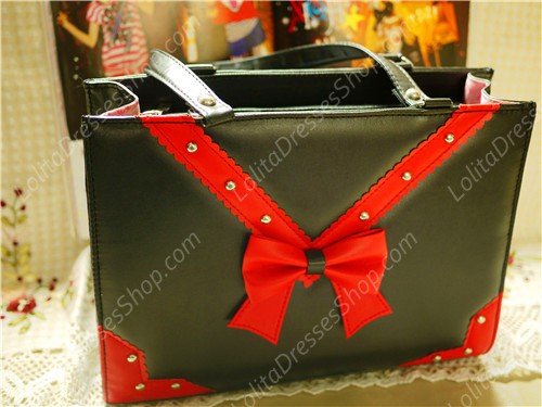 V-Shape Rose Bow PVC Lolita Handbag
