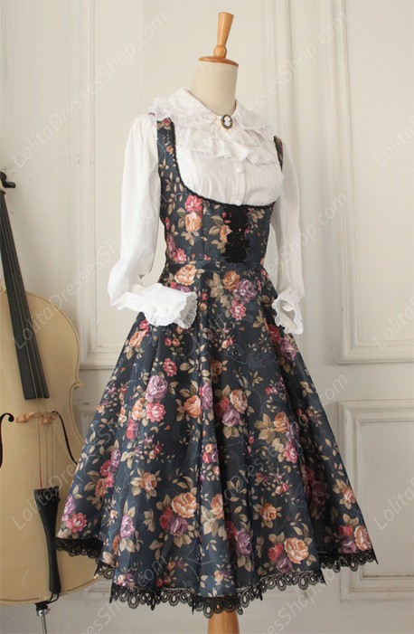 Vintage Breast Care Lace Floral Gothic Lolita Dresses