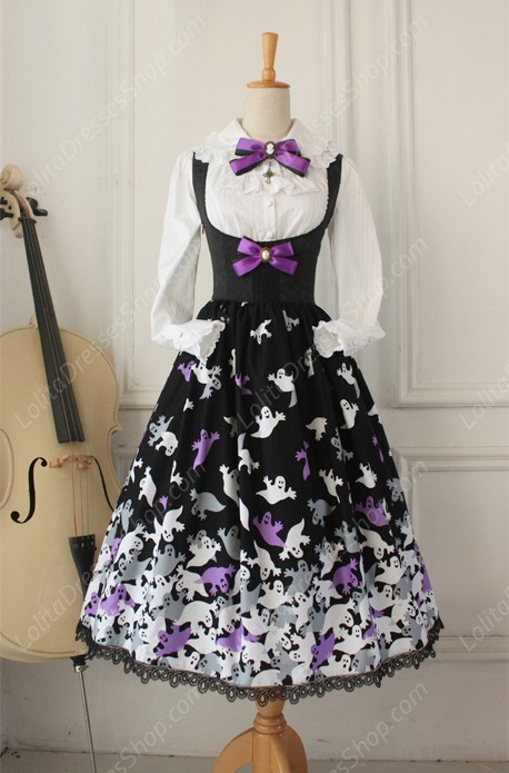 Vintage Breast Care Lace Ghost Print Bow Gothic Lolita Dresses