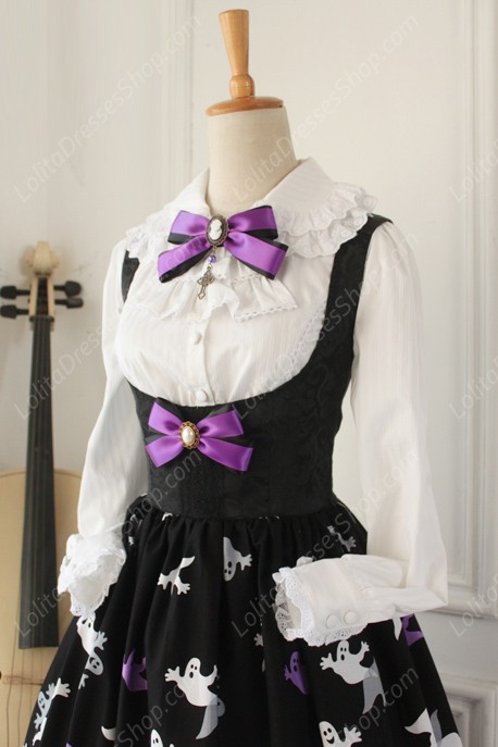 Vintage Breast Care Lace Ghost Print Bow Gothic Lolita Dresses