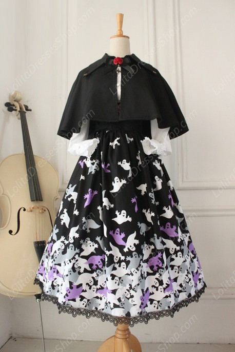 Vintage Breast Care Lace Ghost Print Bow Gothic Lolita Dresses