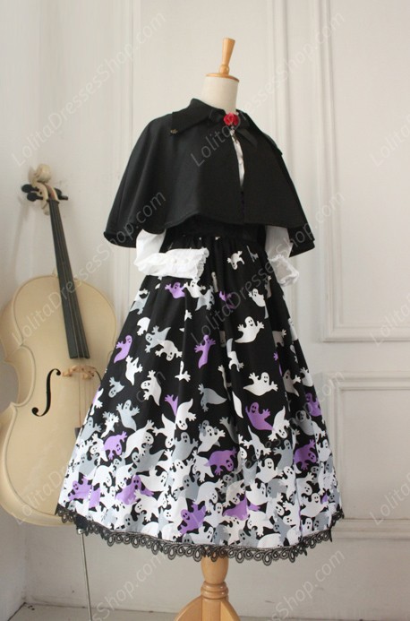 Vintage Breast Care Lace Ghost Print Bow Gothic Lolita Dresses