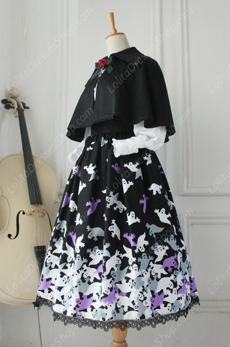 Vintage Breast Care Lace Ghost Print Bow Gothic Lolita Dresses