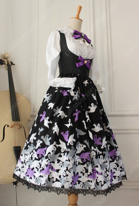 Vintage Breast Care Lace Ghost Print Bow Gothic Lolita Dresses