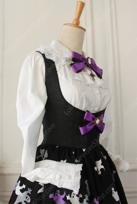 Vintage Breast Care Lace Ghost Print Bow Gothic Lolita Dresses