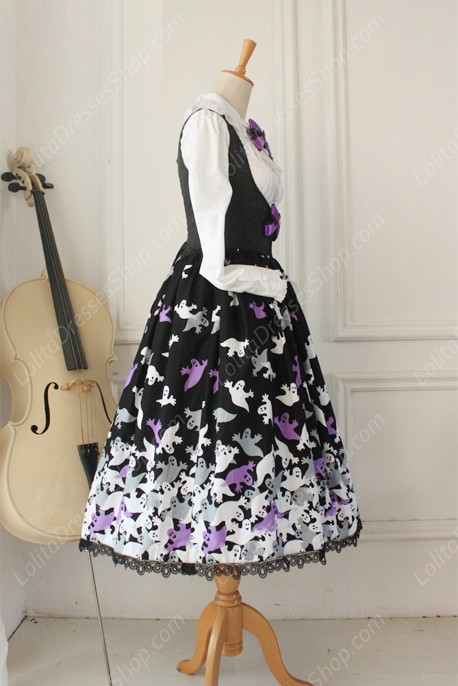 Vintage Breast Care Lace Ghost Print Bow Gothic Lolita Dresses