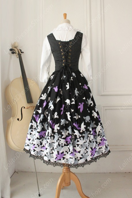 Vintage Breast Care Lace Ghost Print Bow Gothic Lolita Dresses